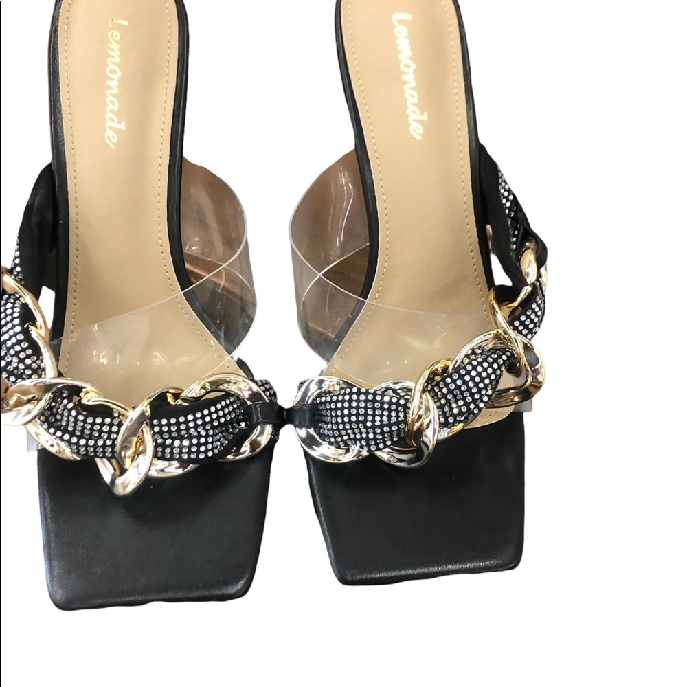 Black gold chain heels